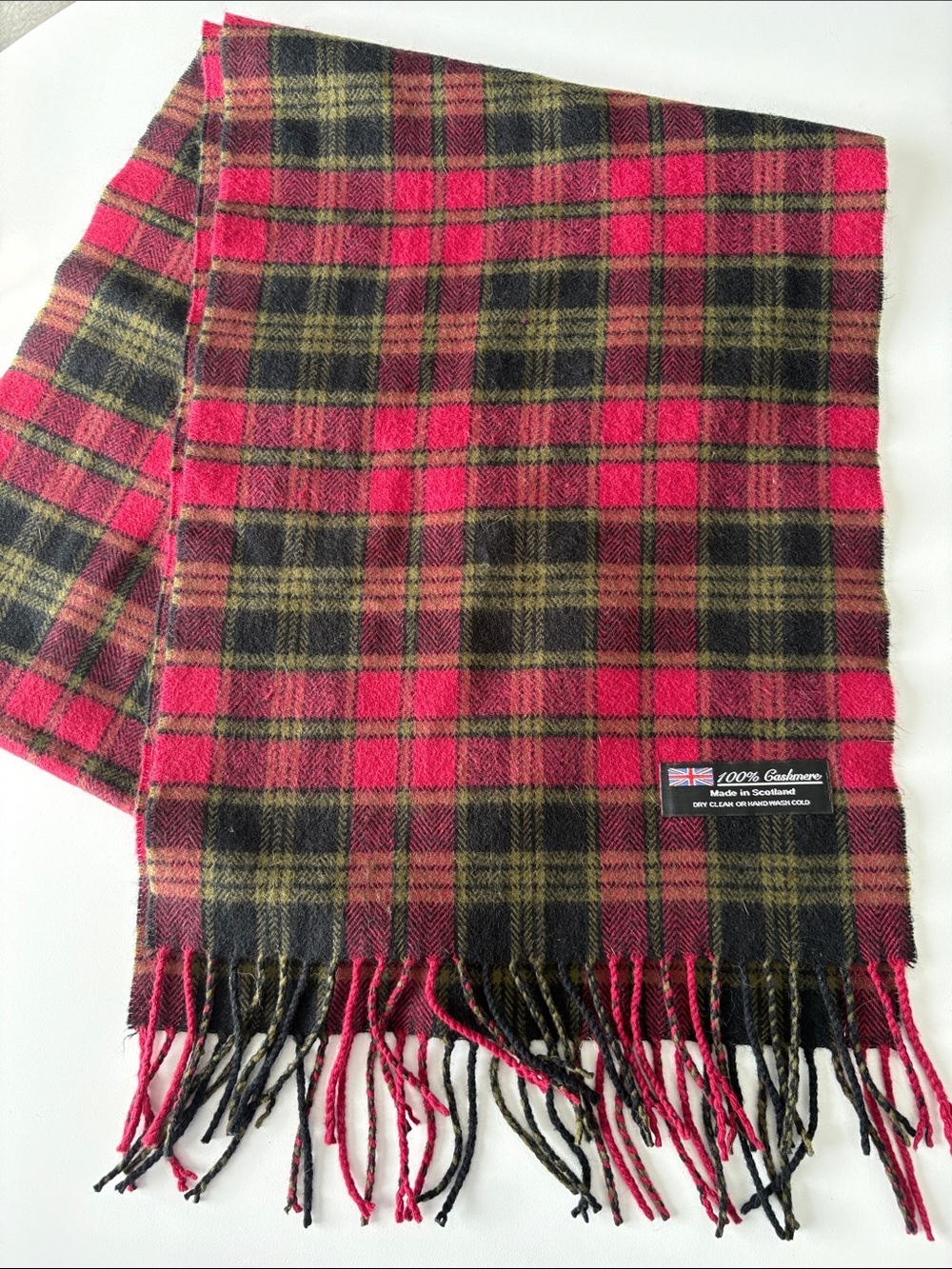 Made in Scotland Red/Olive Cashmere Tartan Scarf